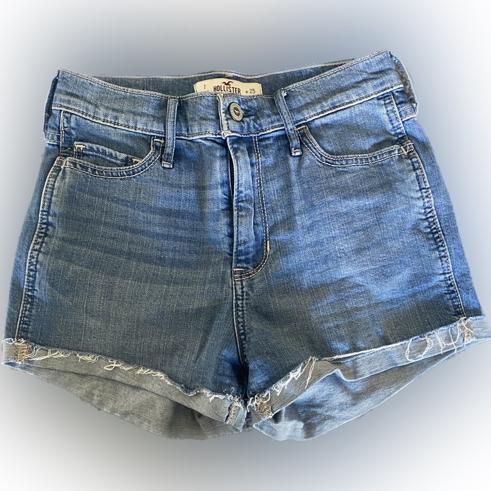 Hollister Light Blue Denim Shorts with Distressed Cuff